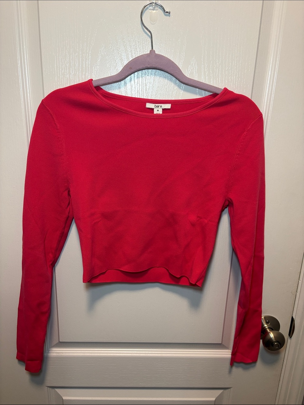 Bar III Red Cropped Long Sleeve Top